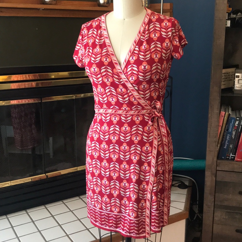 Max Studio Red Orange Knit Wrap Dress Large